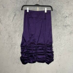 Vintage Y2K Purple Whimsigoth Midi Skirt XS Ruched Bubble‎ Hem Fairy Grunge